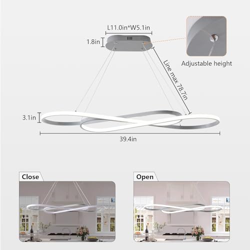 Image of Modern LED Chandelier Dining Room Pendant Light Dimmable Creative Chandelier Remote Control Color /Brightness 3000-6000K Adjustable Hanging Lamp for Bedroom Living Room Kitchen (Silver)