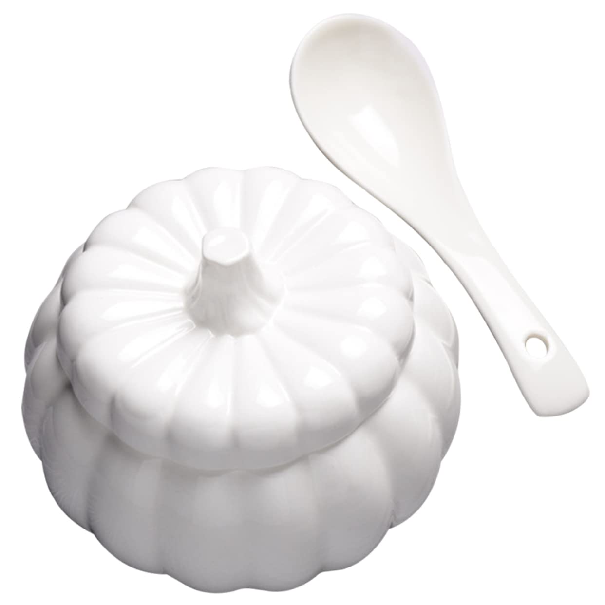 JDJUBOA 1 Set Pumpkin Cup Sugar Bowl Pumpkin Bowls for Soup Container with Lid Pumpkin Shaped Bowl Soup Bowl with Lid Spoon Kitchen Bowl Pumpkin Teapot Decorative Soup Bowl White Ceramics