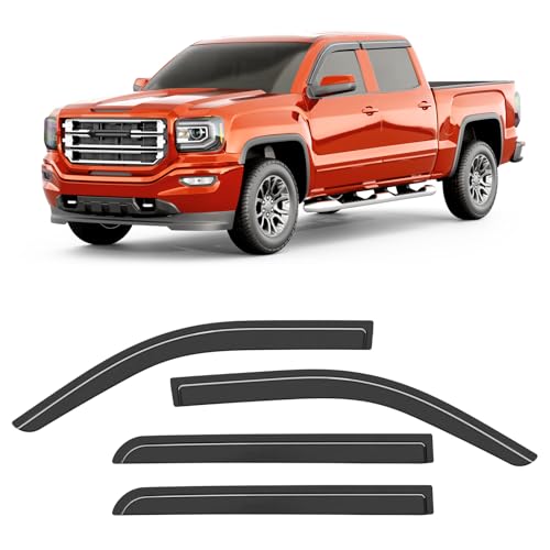 Image of Extra-Thick Rain Guards Fit for Chevy Silverado /GMC Sierra 2014-2019 Crew Cab Window Rain Guard Extra Durable Window Deflectors Window Vent Visors Vent Shades Exterior Car Accessories