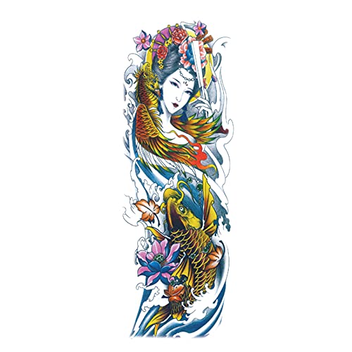 ATCWA Extra Large Waterproof Full Arm Temporary Tattoos, Realistic Tattoo Stickers Fairy Koi Fish Lotus Flower Body Art, Personalized Full Sleeve Fake Tattoos for Adult, Men, Women, Kids