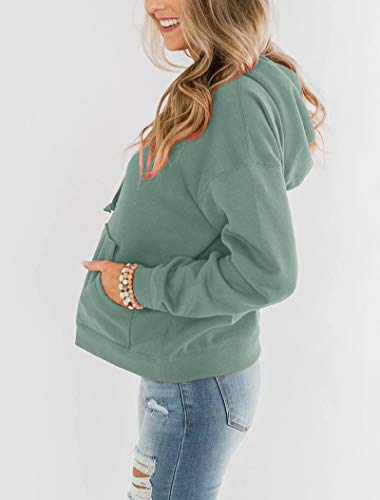 Bingerlily Women\'s Casual Hoodies Long Sleeve Solid Lightweight Pullover Tops Loose Sweatshirt with Pocket Mint Green - Thumbnail 5