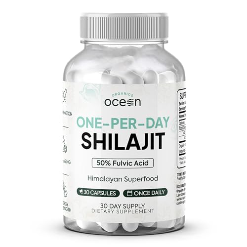 Organics Ocean One-Per-Day Shilajit for Men and Women - Natural Shilajit Supplement for Age-Defying Bone Strength Hormone Support and More - 30 Shilajit Capsules