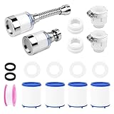 ZAKAZAKA 2 Piezas Filtro de Agua del Grifo, Filtro de Grifo Anti Calcárea, 360° Filtro de Agua del Grifo Antisalpicaduras con 6 Filtro Intercambiable Grifo Boquilla para Cocina Casa Baño