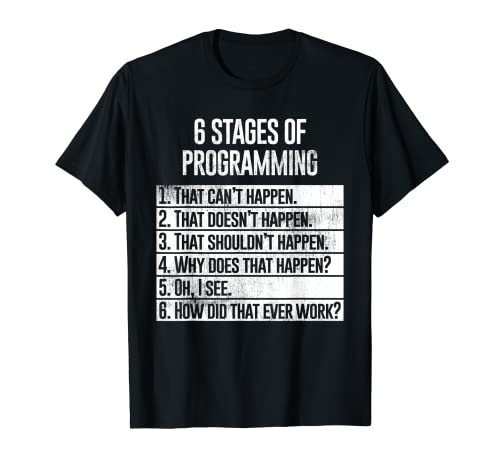 Divertido apenado 6 etapas del programador de codificación de errores de depuración Camiseta