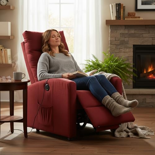 Marvin Poltrona Relax Reclinabile Elettrica Con Poggiapiedi Solena, Seduta Ergonomica Massaggiante E Riscaldante In Tessuto, Per Arredo Salotto, Soggiorno E Ufficio (Bordeaux) - 3