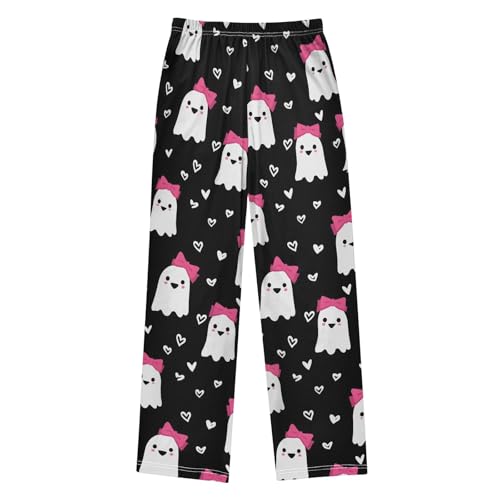 Pajama Pants Lounge Sleep PJ Bottoms Sleepwear Elastic Waist Drawstring S Bow Ghost Love2