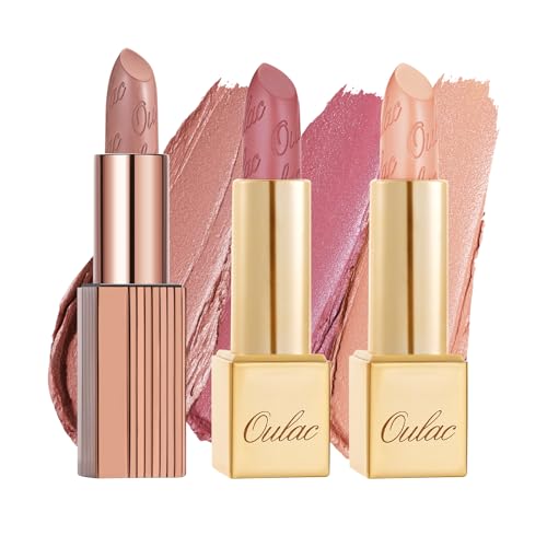 Oulac - Set de 2 barras de labios efecto metalizado nude con acabado mate, fórmula altamente pigmentada e hidratante, suave y sin grumos, veganas