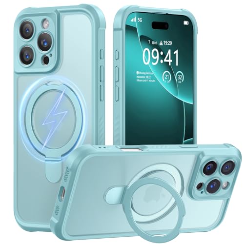 MOCCA Design for iPhone 16 Pro Case with Magnetic Invisible Stand [Full Camera Protection] [Compatible with Magsafe] Military Drop Shockproof Translucent Matte Phone Case Cover 6.3',Blue