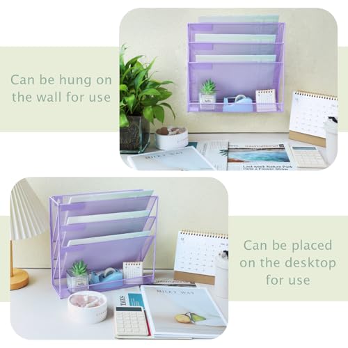 Organiseur mural en maille violette avec 3 poches et porte-documents - 5
