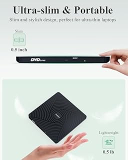 PeroBuno External CD DVD Drive, USB 3.0 Type-C Optical Drive, 0.5-inch Ultra-Slim Portable DVD CD ROM Disc Player Reader Writer Rewriter Burner Recorder for Laptop PC MacBook Windows Linux Mac OS