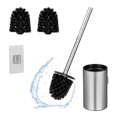 Relaxdays Scopino Bagno WC, Portascopino da Parete, Spazzola Piatta Antibatterica con Contenitore, Set Toilette, Argento, 40,5 x 9 x 10 cm