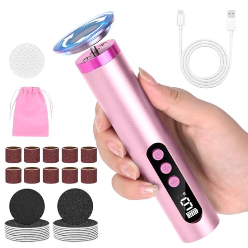 Dreamhigh Eliminador de callos eléctrico 2 en 1, 9 velocidades ajustables con indicador de batería de 2000 mAh, versátil set de 40 unidades de disco de lijado y bolsa de transporte (rosa)