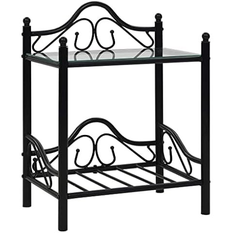 vidaXL Mesita Noche Vidrio Acero Estante Negra Cover
