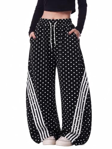 Image of EMMIOL Women's Y2K Baggy Barrel Striped Sweatpants High Waisted Wide Leg