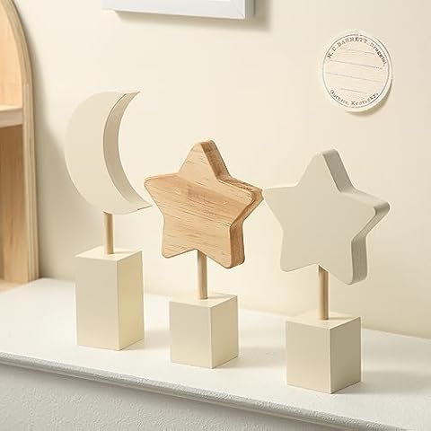 Barydat 3 Pcs Wooden Nursery Shelf Decor Boho Moon and Star Nursery Decor Set Cute Bohemian Children Baby Kids Decor for Nursery Bedroom Kindergarten Classroom Playroom Boys Girls Cover