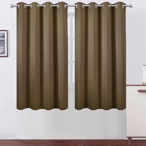 Image of LEMOMO Brown Blackout Curtains 66 x 63 Inch Length /Set of 2 Curtain Panels /Thermal Insulated Room Darkening Blackout Curtains for Bedroom