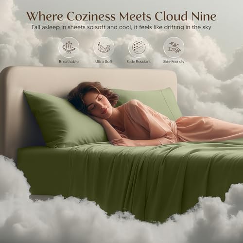 Image of Utopia Bedding Twin Bed Sheets Set - 3 Piece Bedding - Brushed Microfiber - Shrinkage and Fade Resistant - Easy Care (Twin, Olive)