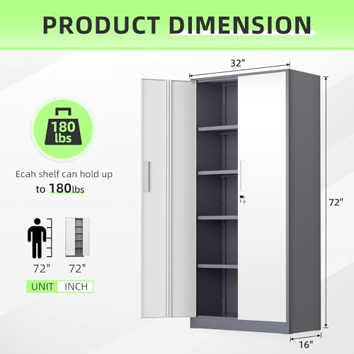 Image of INTERGREAT Metal Storage Cabinet, 72 inch Locking Steel Cabinets with 2 Door and 4 Adjustable Shelves, Tall Metal Cabinet for Home Office, Garage, Warehouse,(New Grey)