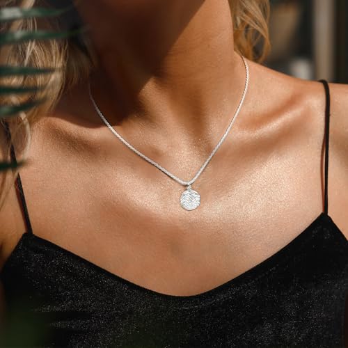 925 Sterling Silver Necklace with Disc Hammered Moon Silver Round Pendant Necklace for Women Trendy2