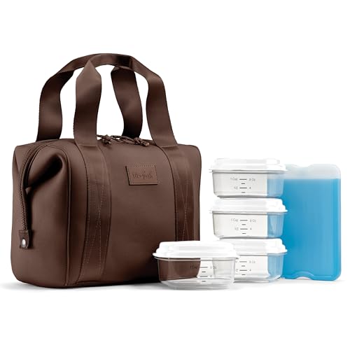 Fit & Fresh Remi Lunch Bag for Women Work Neoprene Lunch Tote with Containers & Ice Pack Reusable Meal Prep Lunch Box Large Capacity Machine Washable Chocolate