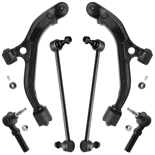 Image of Detroit Axle - Front 6pc Control Arms Kit 2001-2004 Dodge Grand Caravan Chrysler Town & Country, 2001-2003 Voyager, 2 Lower Control Arms w /Ball Joints 2 Sway Bar Links 2 Outer Tie Rods Replacement