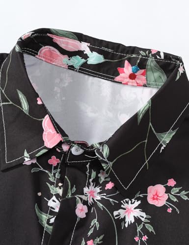 Image of Yimoon Men's Summer 2 Piece Outfits Tropical Print Short Sleeve Button Down Hawaiian Beach Shirt and Shorts Set