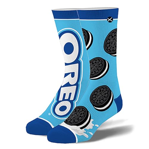 Odd Sox - Oreo Sandwich Cookie Logo Crew Socks Blue Black & White Cookie Graphic | Officially Licensed Cookie Socks | Funny Foodie Gift for Men & Women Size Large