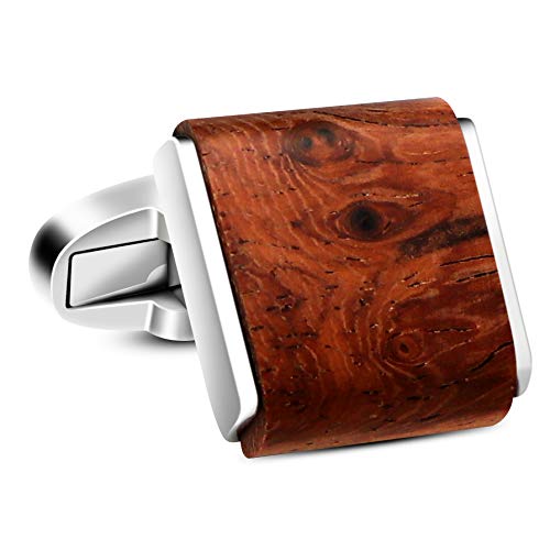 Mens Natural Handmade Rosewood Cufflinks Handcrafted Wooden Square Cuff Links (Bruma Rosewood)3