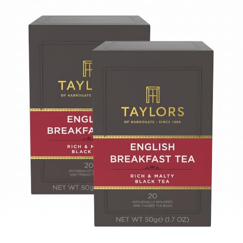 Taylors of Harrogate English Breakfast, Black Tea, Individually Wrapped Bags, Rich, Bright &amp; Malty, Caffeinated, Enjoy Hot or Iced, 20 Count, (Pack of 2)