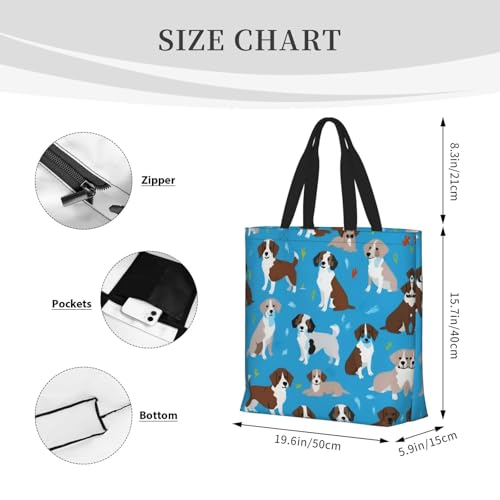 Dog Show Print Tote Bags, Large Capacity Zipper Shoulder Bag, For Shopping, Work, Daily4