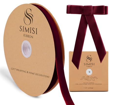 Burgundy Velvet Ribbon 5/8'' 25 Yards for Christmas Tree, Gift Wr...