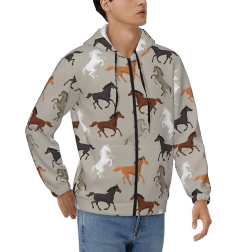 Sweat à capuche homme en polyester doux zippé motif cheval