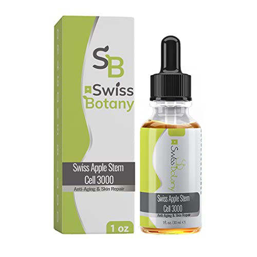 Swiss Apple Stem Cell 3000 Serum, Plant Stem Cells No Animal Products, Reduce Aging Signs Wrinkles + Discoloration, Restore Elasticity and Youthful Appearance | Premium Made by Swiss Botany, 1 fluid ounce, 1 Bottle