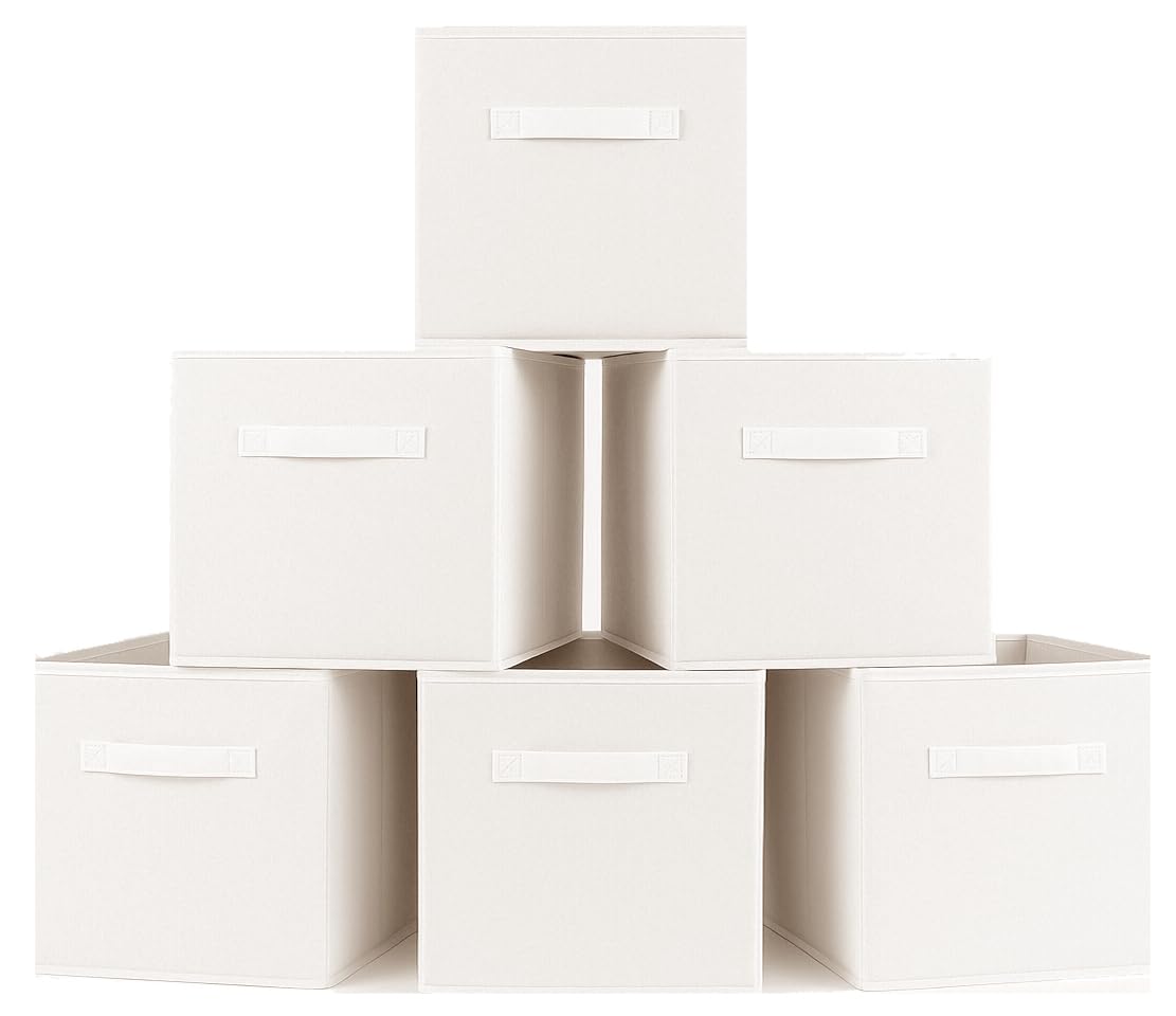 Clay Roberts Storage Cubes, Storage Boxes, Pack of 6, White, Fabric Basket Set for Storage Units, 25cm x 25cm x 25cm, White Baskets, Boxes, Box, Unit Cubes