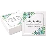 Succulent Floral Mr. and Mrs. Paper Napkins for Wedding (6.5 In, 100 Pack)