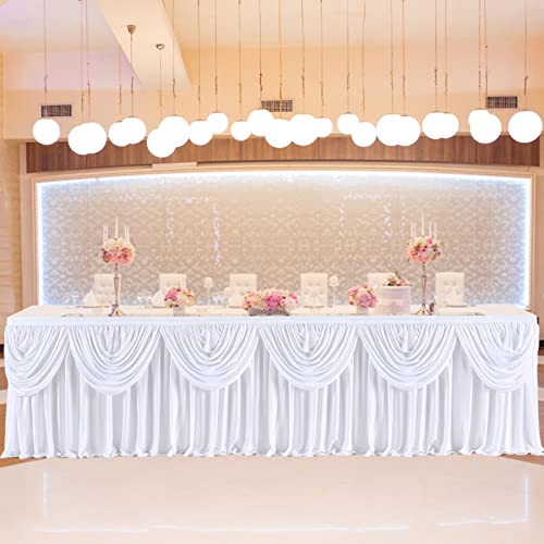 White Tutu Table Skirts For Rectangle Tables 6Ft Draped Pleated Table Skirt Polyester Tablecloth For Birthday Party Banquet Wedding Baby Shower Table Decorations #TOP6