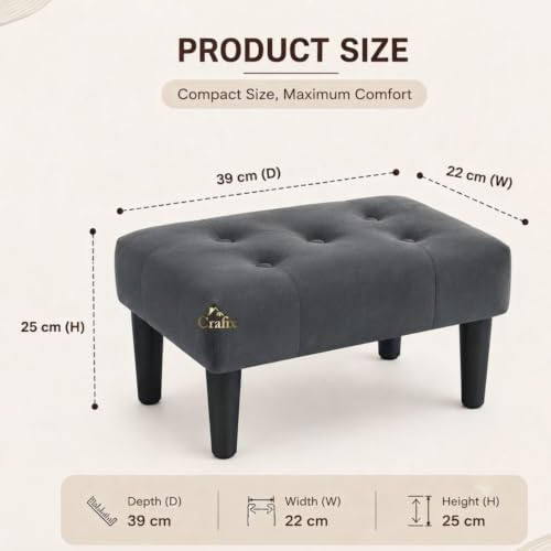 Image of Upholstered Foot Rest Ottoman Stool with Wooden Legs, Tufted Footstool for Living Room, Bedroom, Makeup Vanity, Entryway, Comfortable Footrest Bench, Modern Accent Ottoman (Grey)