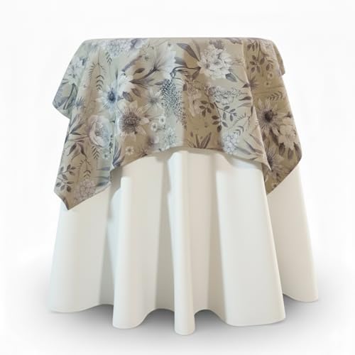 La Fábrica de las Telas Tapete Protector Cuadrado para Mesa Camilla Mantel Antimanchas (Azul Flor, Cuadrada 140x140 cm)
