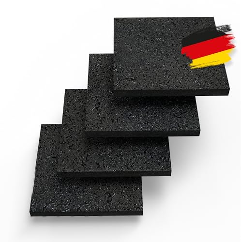 BAUHELD 4x Schwingungsdämpfer Waschmaschine und Waschtrockner [9x9x0 3cm] - Made in Germany - Rutschfeste Vibrations-Dämpfer kompatibel mit Bosch AEG Siemens - Antirutschmatte Antivibrationsmatte