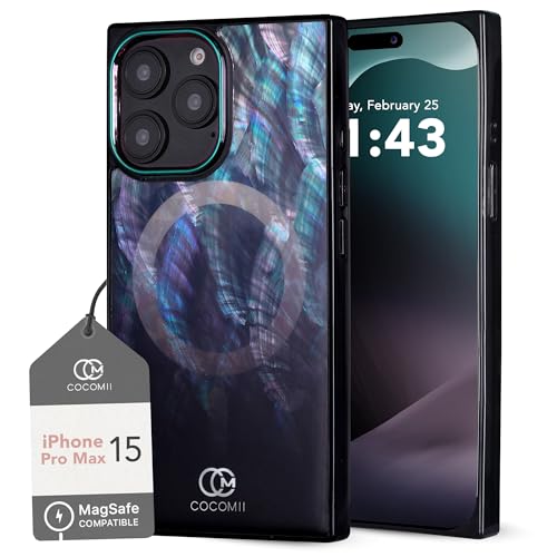Image of COCOMII Rectangle for iPhone 15 Pro Max Case, Black Real Mother of Pearl