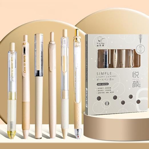 Image of SAMVARDHAN Pastel Gel Pens Highlighter Set 5 PCS, School Supplies Retractable 0.5mm Fine Point Blue Ink Pens with 1 Highlighter for School Writing Planner (Off White)