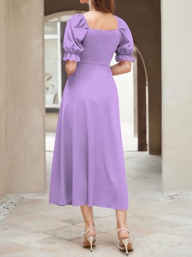 Image of Shasmi Girl's & Women's Solid A-Line Ruched Puff Sleeve Maxi Long Evening One Piece Long Dress for Women Stylish (Dress 131)