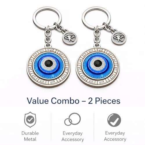 Image of AutokraftZ Blue and Silver Evil Eye Keychain for Bike /Car - Stylish, Protective & Anti-Rust Key Ring, Durable Design, Perfect for Riders & Drivers, Adds Unique Touch to Your Vehicle (Pack of 1)