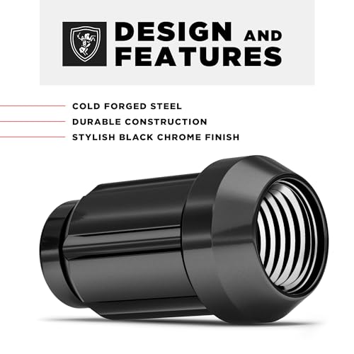 White Knight 3807BK-20AM M12 x 1,50 Radmuttern mit Schlüssel, Schwarz, Chrom, 20 Stück