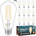 DUGWRY 12-Pack Vintage 8W ST58 LED Edison Bulbs 60W Equivalent, Dimmable 2700K Warm White LED Filament Bulbs, E26 Medium Base, 800LM, CRI 85, Antique Glass Style, Great for Home, Bedroom, Office