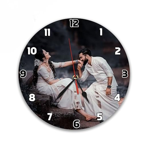 Image of SAVRI Personalized Acrylic Photo Printed Wall Clock - Customized Picture Clock for Couples, Birthday, Anniversary, Wedding & Special Occasions - 9x9 Inch Home Decor Gift