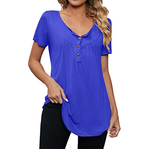 Camisetas soltas para mulheres primavera e verão nova manga curta gola V encolhida cor sólida algodã