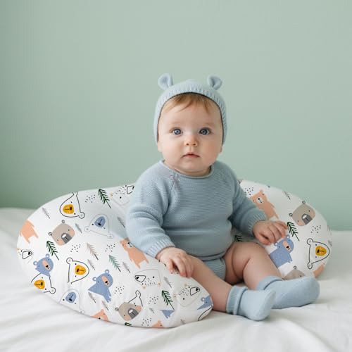 Image of Little Grape Land Nursing Pillow Covers 2 Pack, Soft & Breathable Removable Breastfeeding Pillows Covers for Feeding Pillows, Nursing Pillow Slipcover for Baby Girls Boys, (Animal & Bear