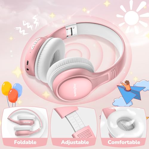 Image of JoySpark Kids Bluetooth Headphones, 60 Hours Playtime, Bluetooth 5.4 Kids Headphones Wireless, Type-C Fast Charging, 85 /94dB Volume Limited, Foldable Toddler Wireless Headsets with Mic-Rose Gold