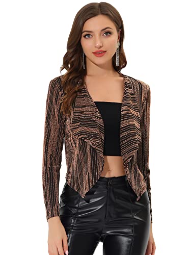 Allegra K Shiny Cardigan for Women's Open Front Long Sleeve Cropped Party Glitter Jacket